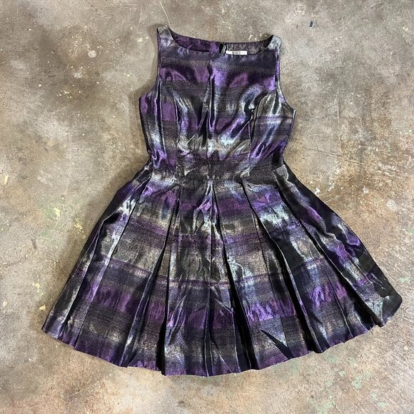 Festive Retro Fit & Flare Dress Metallic Purple/Silver BB Dakota Modcloth Size 8 - Picture 1 of 5
